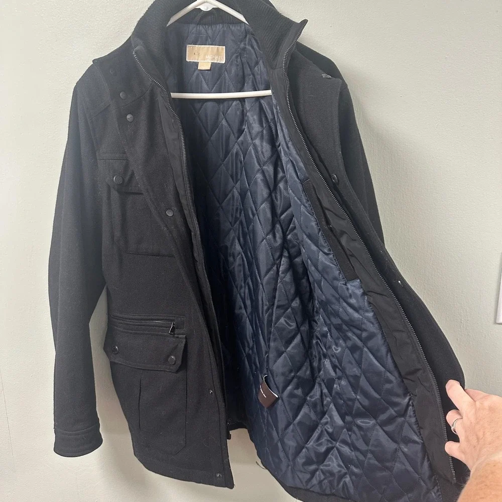 Michael‎ Kors Mens Wool Blend Field Jacket Black Quilted Lining Utility Coat M
